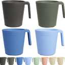 Ribbed Drinking Glasses Coffee Mugs Set of 8, Plastic Coffee Cups 16.9 OZ Unbreakable Tumblers with Handle, Reusable Drinking Cups for Camping/Dorm/RV (Light)