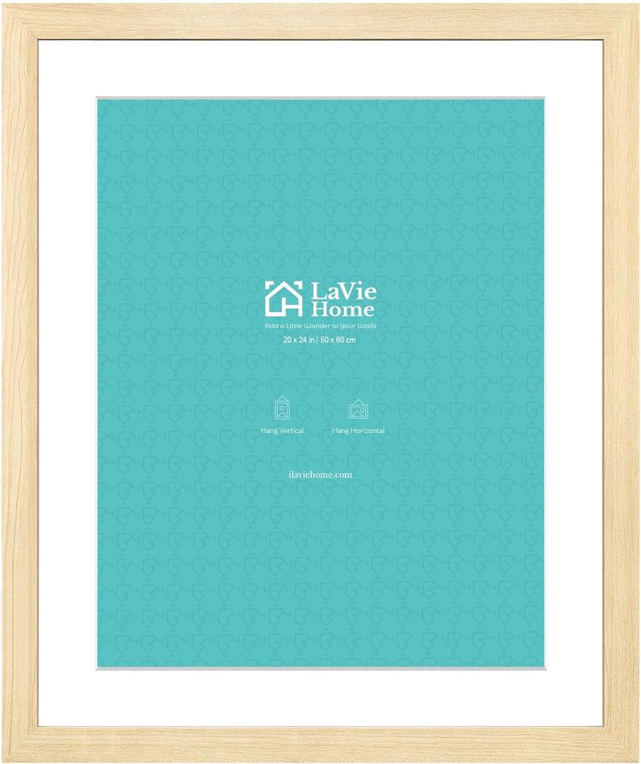 LaVie Home 20x24 Picture Frame Beige Oak Wood Poster Frame, Display Pictures 16x20 with Mat or 20x24 Without Mat, Stable Frame and Polished Plexiglass, Horizontal and Vertical Format of The Walls