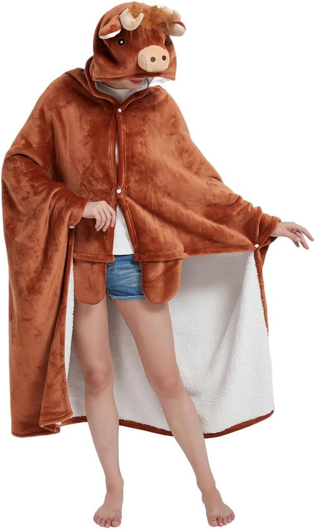 NAFLEAP Wearable Hooded Blanket for Adult Kids, Animal Blanket Hoodie Women Girl Fleece Sherpa Christmas Gift (Brown)