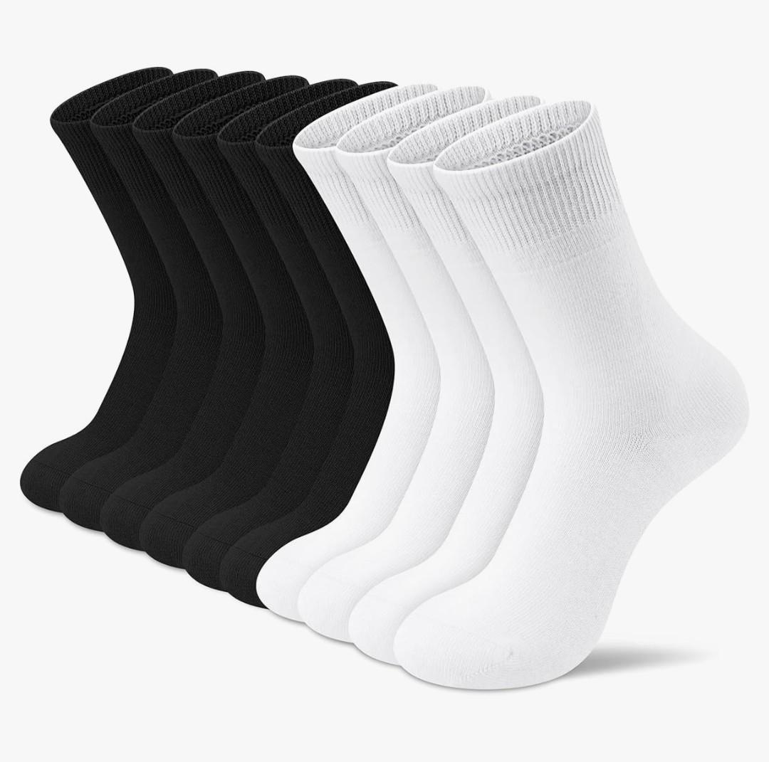 Amutost Womens Cotton Crew Socks 5 Pairs Lightweight, Breathable, Non-Slip Heel Socks for Work, Office & Everyday Comfort L