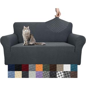 YEMYHOM Couch Cover Latest Jacquard Design High Stretch Sofa Covers for 2 Cushion Couch, Pet Dog Cat Proof Loveseat Slipcover Non Slip Magic Elastic Furniture Protector (Medium, Dark Gray) (Medium (55"-69"))