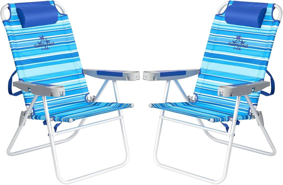 SUNNYFEEL 17" Tall Oversized Beach Chairs 2 Pack for Adults Heavy Duty 500 LBS, 5 Position, Portable High Folding Camping Chair with Cup Holder for Outdoor/Lawn/Trip, Foldable Sand Chairs for Adults