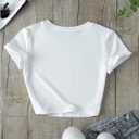 SHENHE Women's Cute Cat Graphic T-Shirt Slim Fitted Round Neck Print Crop Tee Tops (White, M)