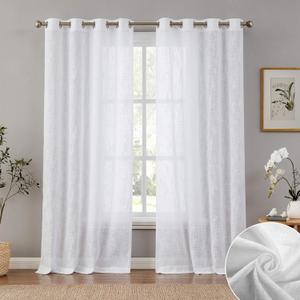 Melodieux White Linen Textured Semi Sheer Curtains 63 Inch Length for Bedroom Living Room Rustic Flax Linen Grommet Voile Drapes, 52 by 63 Inch (2 Panels)