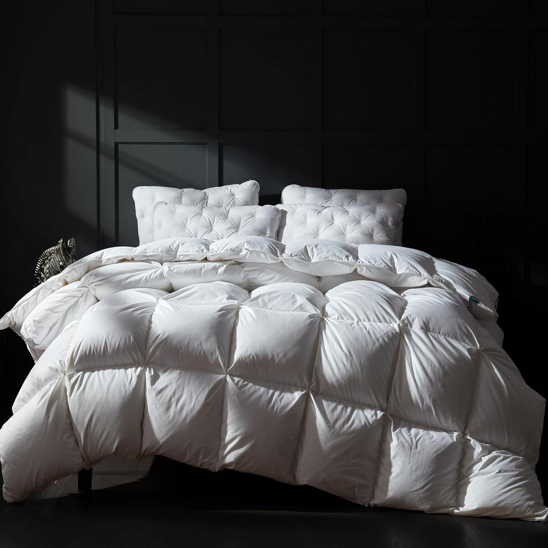 Three Geese Luxury Goose Down Comforter King Size, Ultra-Soft Fluffy Duvet Insert for All Season, 1800TC Cotton Blended Cover Hotel Style Bedding Comforter 106x90 inch