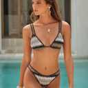 ZAFUL Bikini Sets for Women Dual Straps Wave Texture Cutout Color Block Triangle Swimsuits 2 Pieces Bathing Suits (Brown, S)