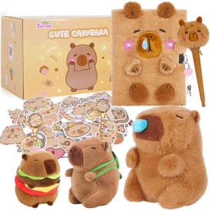 Capybara Gifts for Girls, Kids Capybara Plush Toys Set with Capybara Stuffed Animal, Secret Diary, Ballpoint Pen, Stickers, Birthday Gifts for Little Girls Age 5 6 7 8 9 10-12 Years Old