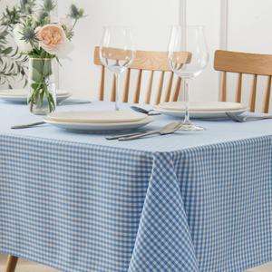maxmill Square Checkered Tablecloth Water Resistance Antiwrinkle Spillproof Heavy Weight Gingham Kitchen Table Cloth Buffalo Plaid for Dining Room Party Holiday Dinner 70 x 70 Inch Light Blue White