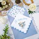 FYSUIMU 9 Pcs Happy Tears Handkerchief Blue Floral Embroidered Cotton Handkerchief with Greeting Card Envelope Something Blue for Wedding Bride Shower (Blue)