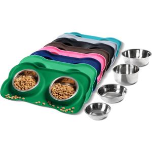 Hubulk Pet Dog Bowls 2 Stainless Steel Dog Bowl with No Spill Non-Skid Silicone Mat + Pet Food Scoop Water and Food Feeder Bowls for Feeding Small Medium Large Dogs Cats Puppies (Medium, Hunter Green)