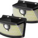 Aootek New Solar Motion Sensor Lights 120 LEDs with Lights Reflector,270 Wide Angle, IP65 Waterproof, Step Lights for Front Door, Yard, Garage, Deck (Black, Daylight White, 2-Pack)