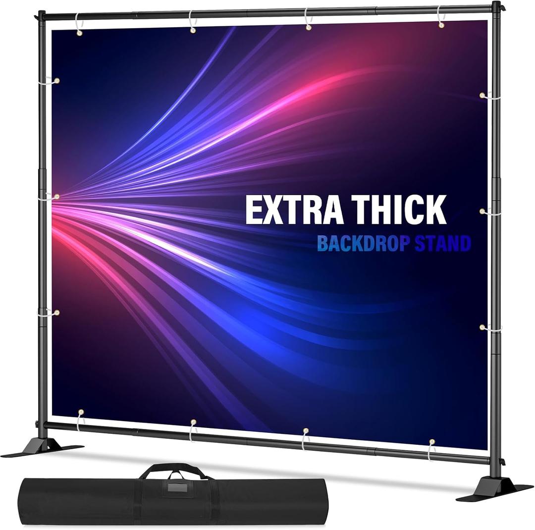 10 x 8 Backdrop Banner Stand with Extra Thick Tubing, Heavy Duty Adjustable Step and Repeat Stand for Photography, Portable Trade Show Banner Frame with Caring Bag