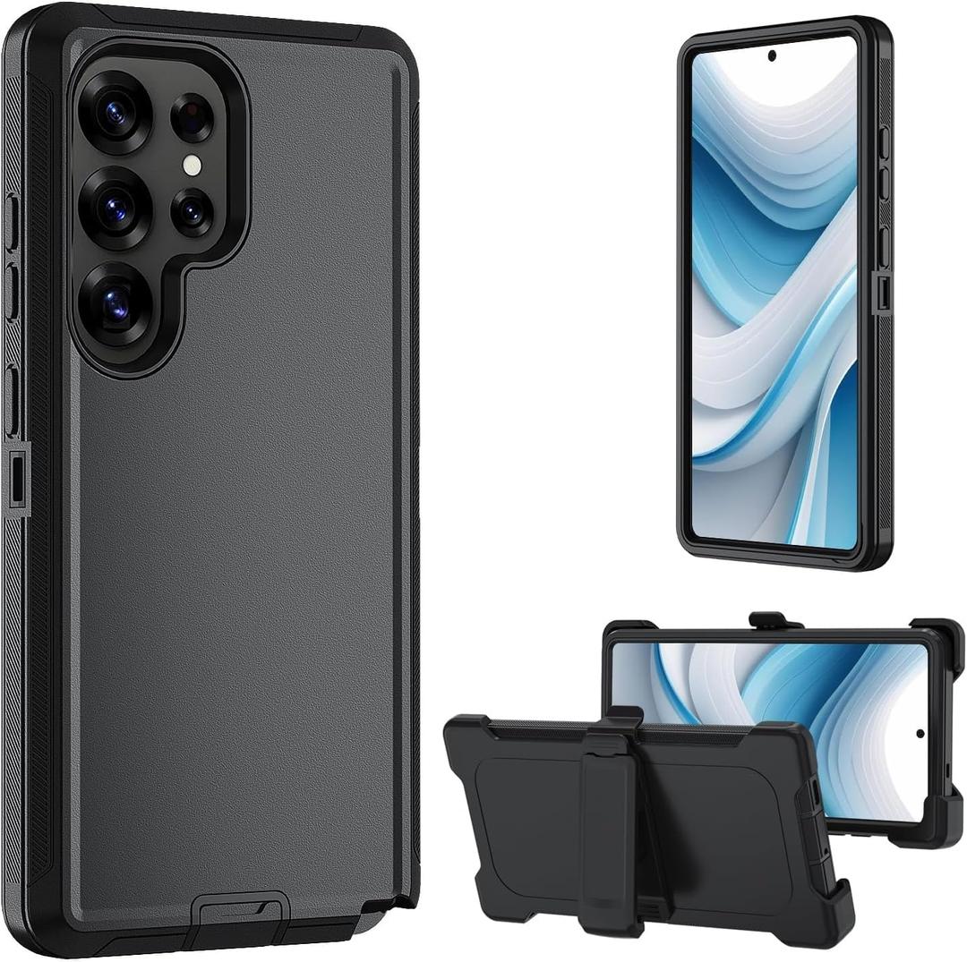 Case for Galaxy S25 Ultra 5G case, Samsung S25 Ultra Heavy Duty case,[Military Grade Protective ],[Shockproof] [Dropproof] [Dust-Proof], (with Belt Clip, Black)