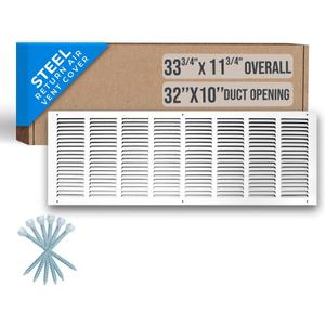 Fits 32x10 Duct Opening | Steel Return Air Grille by Handua | Vent Cover Grill for Sidewall and Ceiling | White | HVAC Cold Air Intake Grille | Outer Dimensions: 33.75"W X 11.75"