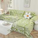 OstepDecor Boho Sectional Couch Covers 2 Pieces, L Shaped Sofa Cover, Chenille Couch Cover for Dogs Washable, Couch Cover Blanket, Sofa Slipcover for 2-3 Cushion Couch (71"x118"+91"x134", Green)