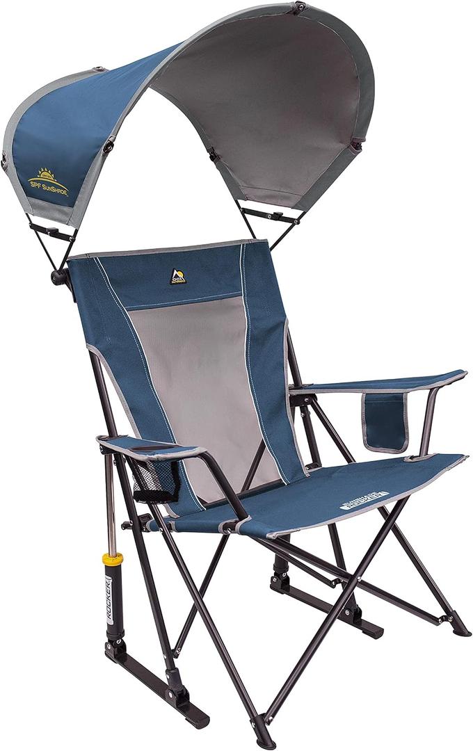 GCI Outdoor Sunshade Rocker Outdoor Rocking Chair with Canopy, Blue