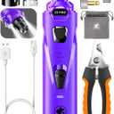 Whisper Quiet Dog Nail Grinder with 4 LED Lights, Safe & Stress-Free for Sensitive Dogs of All Breeds & Sizes, 3 Grinding Bits, 3-Speed, Pet Nail Trimmers, Rechargeable Painless Grooming Kit Purple