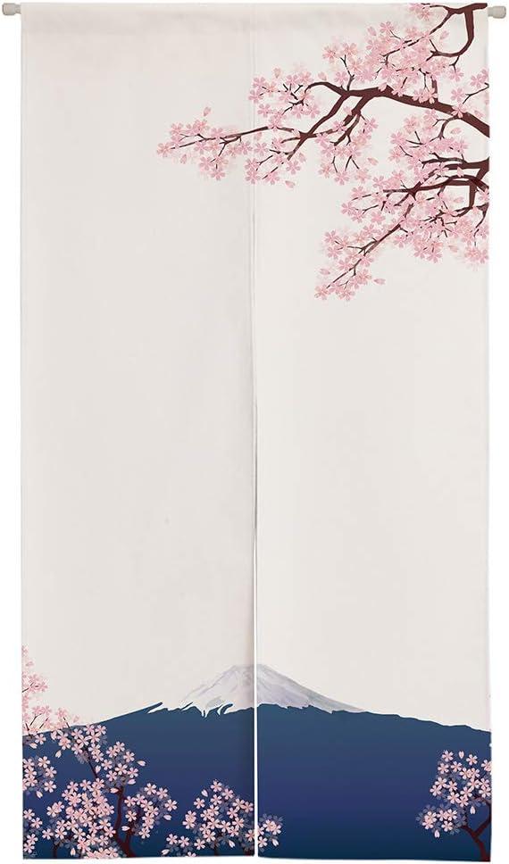Ofat Home Japanese Doorway Curtain Noren Cherry Blossom Sakura and Mount Fuji Artistic Painting Tapestry for Wall Hanging Home Decor, 33.5"x 59"