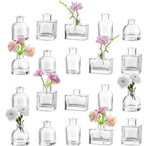 Small Glass Bud Vases for Centerpieces - Hewory 20pcs Clear Sturdy Cute Flower Vases Bulk, Mini Bottle Vase for Wedding Home Decor Birthday Party Events Mother's Day Bridal Shower Gifts Table Decor