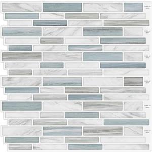 Tilingview 10PCS Peel and Stick Tile for Kitchen Backsplash, Strips Design Self-Adhesive Vinyl Tile, Plastic Wall Sticker (Blue White)