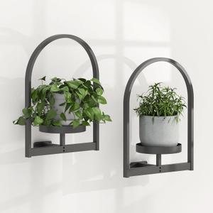PEKGRIL 2 Pack Wall Plant Holders, Metal Window Planters Shelves, Indoor Plants Stands, Wall Decor Planter Hanging Shelf, Gifts for Plant Lovers, black