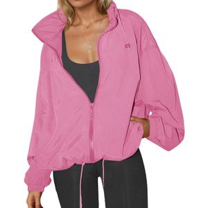 Yousify Womens Waterproof Rain Jackets Lightweight Zip Up Raincoat Outdoor Hiking Hooded Windbreaker with Pocket, XL