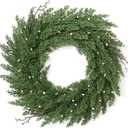 Christmas Wreath for Front Door 22 Inch Real Touch Norfolk Pine Christmas Wreaths Artificial Door Wreaths Green Cypress Wreath for Home Fireplace Wall Window Holiday Xmas Decor