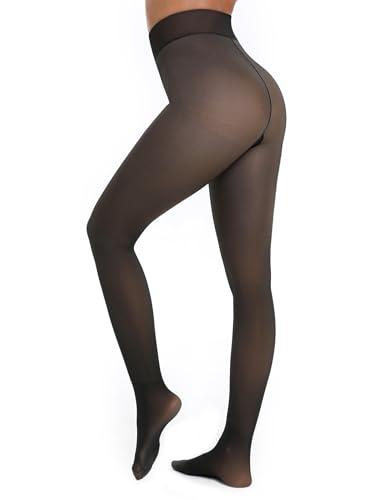 Apriddeo One-Seam Warm Fleece Lined Tights Women Fake Translucent Pantyhose High Waist Thermal Leggings Sheer Winter Tights Size Small