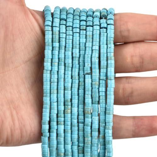 THEDAYEE 300pcs Natural Blue Turquoise Heishi Spacer Beads 2x4mm Genuine Real Disc Stone Beading DIY Charm Smooth Loose Gemstone Beads for Jewelry Making Bracelets Necklaces Earrings Crafts
