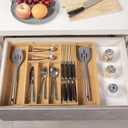 TIOPGHAD Bamboo-Silverware-Drawer-Organizer-Kitchen, Expandable Utensil Holder Cutlery Tray Flatware Organization Adjustable Wood Tableware Dividers Storage (with Removable Knife Block) (Natural)
