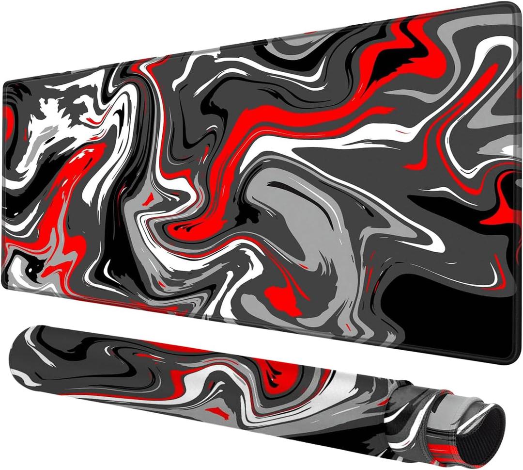 Large Mouse Pad for Desk - Gaming Mouse Pad with Stitched Edges, Anti-Slip Base, Desk Pad for Keyboard and Mouse (31.5L x 15.8W inches, Abstract Red)