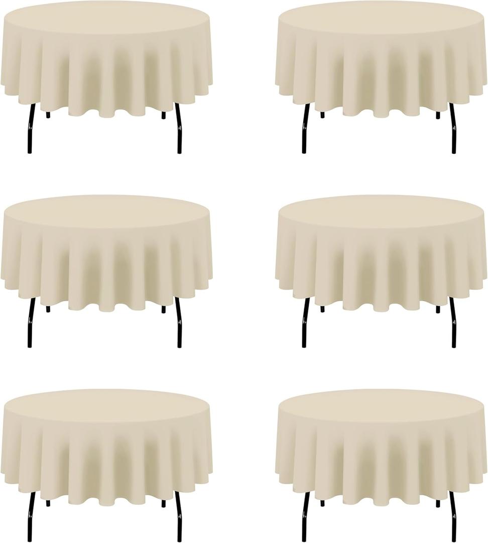 BRILLMAX 6 Pack Beige Round Tablecloths 90 Inch for 60 Tables - 150 GSM Polyester Fabric, 15" Standard Drop, Water, Stain & Wrinkle Resistant Cloth Cover for Wedding Reception Banquet Dining