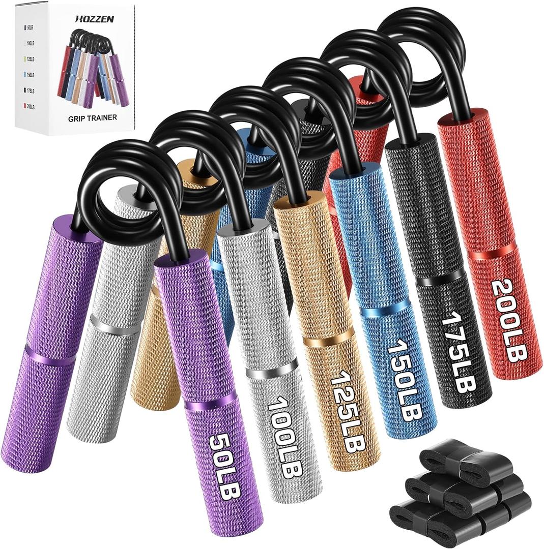 Grip Strength Trainer, 6 Pack Grip Strength Trainer Set (50-350LB), No Slip Hand Grip Strengthener, Wrist Forearm Strengthener with Grip Tape for Strength Training, Exercise, Injury Recovery (Purple+Silver+Gold+Blue+Black+Red (50-200 LBS))