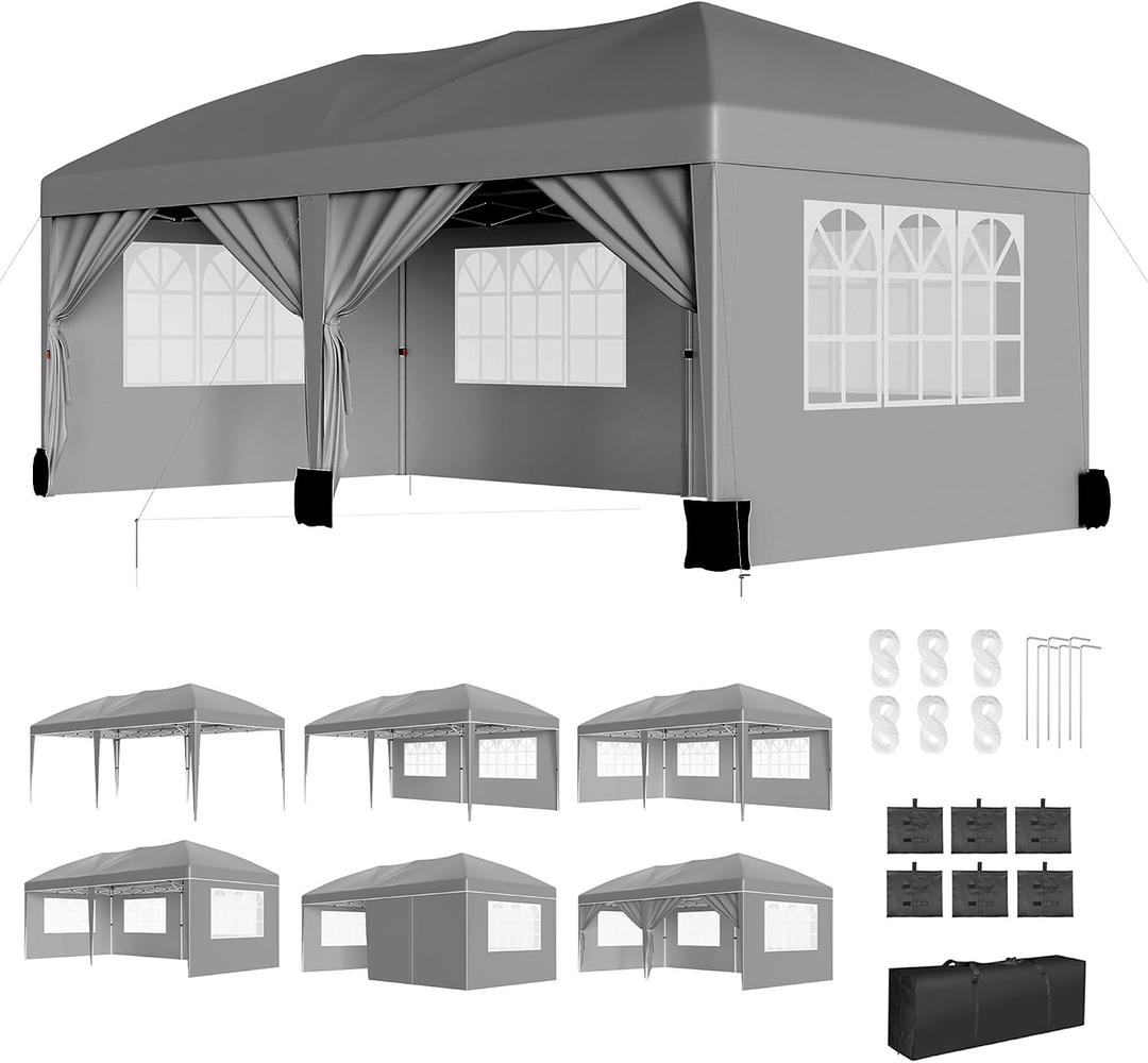 GarveeLife 10 ft x20 ft Party Tent Heavy Duty Pop Up Canopy Commercial Canopy Wedding Tent Event Shelter with 6 Removable Sidewalls and Storage Bag for Patio Backyard Outdoor