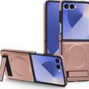 Case for Galaxy Z Flip 3,[Built-in Kickstand] Shockproof with Wireless Charge Drop Protection Luxury Leather Phone Case for Samsung Galaxy Z Flip 3 5G,2021 (Pink)