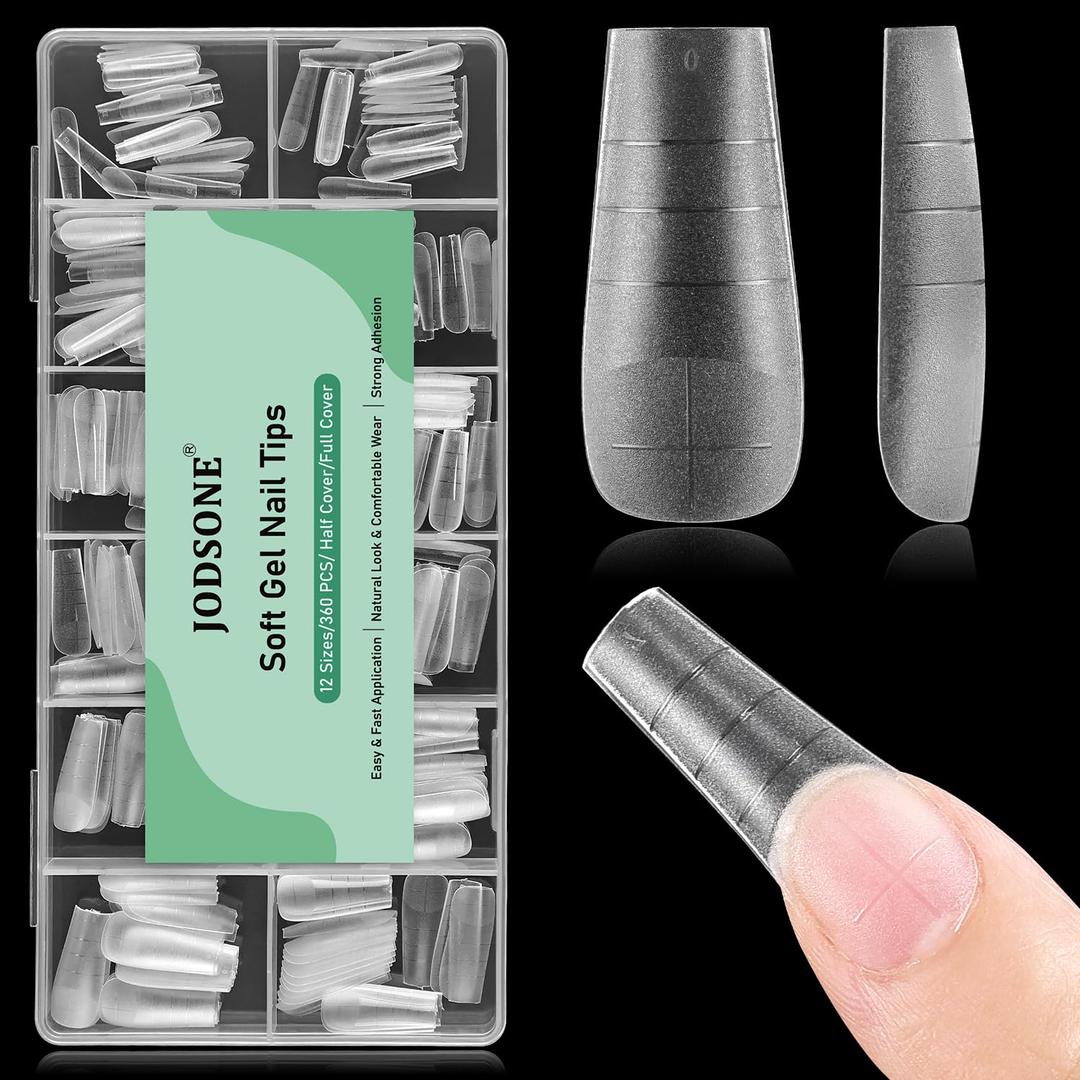 3 x JODSONE Square Nail Tips Full Cover Gel Nails 12 Sizes 360Pcs No Curve Extra Long Straight Curved Fake Tapered for Salon Design DIY at Home