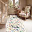 Washable 2x8 Hallway Runner Rug: Vintage Water-Resistant Floral Scalloped Kitchen Entryway Rug Ultra Soft Living Room Bedroom Carpet Non-Slip Indoor Floor Mat for Bathroom Dining Room(2x8,Cream)