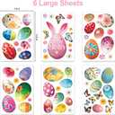 6 x Easter Window Clings Decorations: Large Vintage Easter Egg Window Clings, Farmhouse Spring Easter Bunny Eggs Decals for Glass Windows, Kids Home Office School Spring Celebrations Indoor
