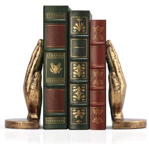 Book Ends to Hold Books Heavy Duty - Book Ends for Shelves, MXARLTR Decorative Bookends for Heavy Books with Anti-Slip Base Book Stopper for Home Office Meditation Yoga Room Decor (Antique Brass)