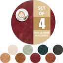 ADRIMER Placemats, Heat Resistant Round Placemats Set of 4 Washable, Waterproof Table Mats, Wipeable Faux Leather Place Mats for Kitchen, Dining Room, Wine Red