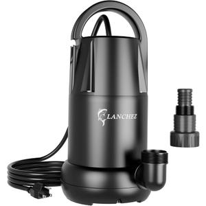 Lanchez 3/4 HP Portable Submersible Water Sump Pump Remove Water Level Down to Last-inch, 4450GPH Handy Utility Pump with 25FT Cord for Swimming Pool Garden Pond Basement Tub Pond Draining