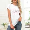 Valentines Day Shirt for Women Valentine T-Shirts Red Love Heart Sketch Tee Tops (White, S)