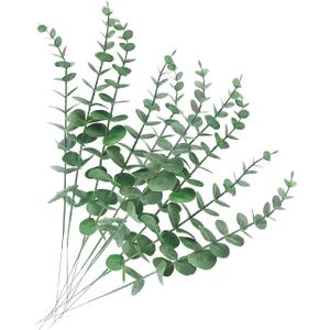 Tinsow 10 PCS Real Touch Leaf Artificial Eucalyptus Stem Faux Eucalyptuses Wedding Bouquet Centerpiece Home Decor (Green, 10)