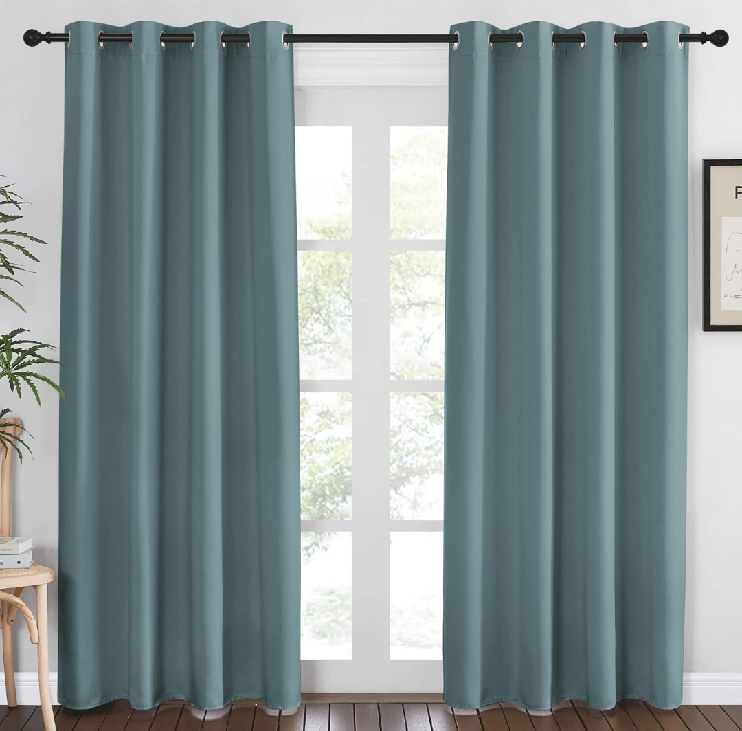 NICETOWN Blackout Greyish Blue Curtains & Drapes for Living Room - Thermal Insulated Solid Grommet Sound Reducing Energy Saving Window Treatments for Porch/Hall, 1 Panel, W52 x L84