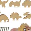 Zaruatu 5 Pcs Wooden Animal Cabinet Knobs with Screws Decorative Wardrobe Knobs Natural Wood Cute Animal Furniture Suitable for Nursery Drawer Handles Decor Cabinets Furniture (Dinosaur)