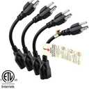 [ETL Listed] Miady Short Power Extension Cord Outlet Saver, 16AWG/13A, 3 Prong (4 Pack, Black, 8 Inch)