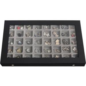 J JACKCUBE DESIGN Earring Organizer Tray, Earring Box with Clear Lid 40 Slots Jewelry Box for Drawer, Stud Earring Necklace Bracelet Ring Healing Stones Storage  MK333A
