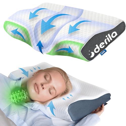 Derila Cervical Queen Size Pillow for Sleeping - Support Pillow for Side, Back, Stomach Sleepers - Contour Best Bed Pillows for Sleeping