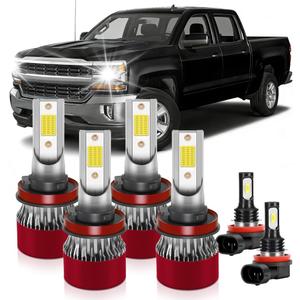 Light Bulbs Fit for 2022-2023 Chevrolet Silverado 1500 2500 3500HD H9 High Beam H11 Low Beam 5202 Fog Light Ultra-bright with Cooling Fan 15000 RPM Plug and Play Pack of 6