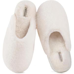 Snug Leaves Women's Fuzzy Scuff Slippers Soft Comfy Memory Foam Non-slip Indoor House Shoes (11-12, Cream White)